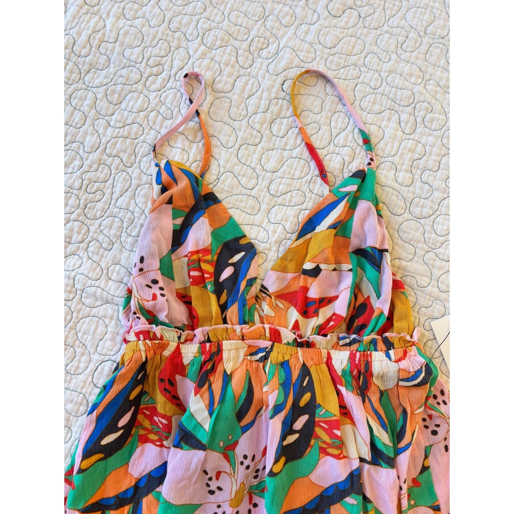 O'Neill Simone Tropical Floral Mini Dress‎ Women's Medium Multicolor V-Neck - Picture 3 of 6